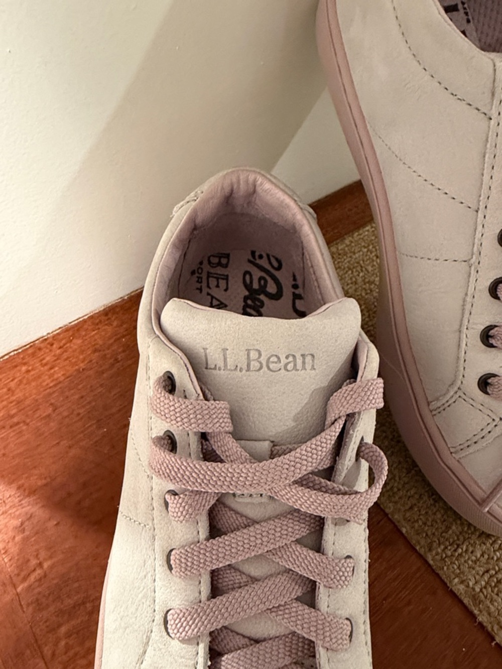 L.L. Bean Women's Low-Top Sneakers in Pale Pink and White - Picture 2 of 3